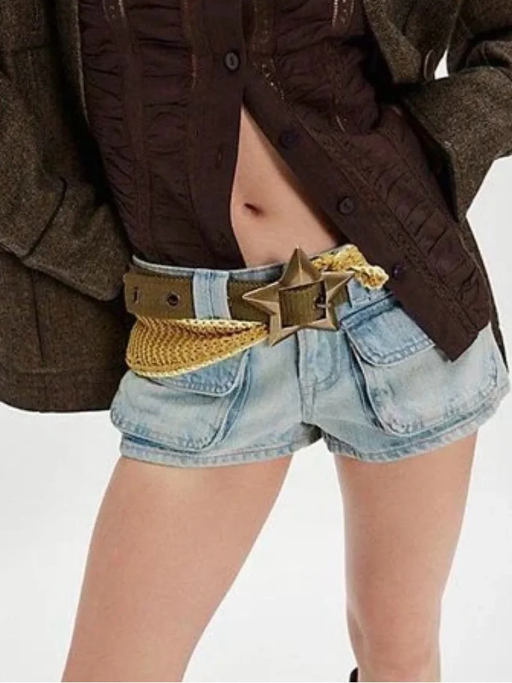 Free People Zoa Hip Belt Weeping Willow Green Star Buckle M/L